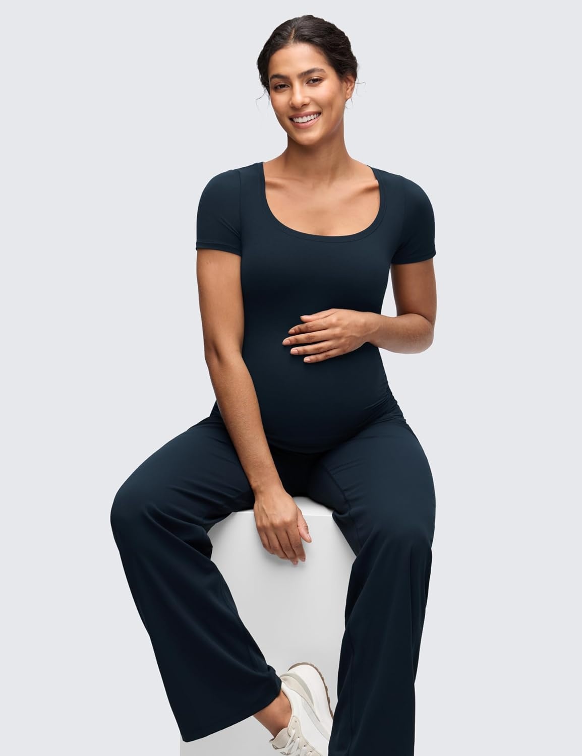 image:imageCRZ YOGA Softembrace Maternity U Neck Short Sleeve Shirts Casual Pregnancy Tops Soft Work Going Out Basic TShirt for WomenTrue Navy
