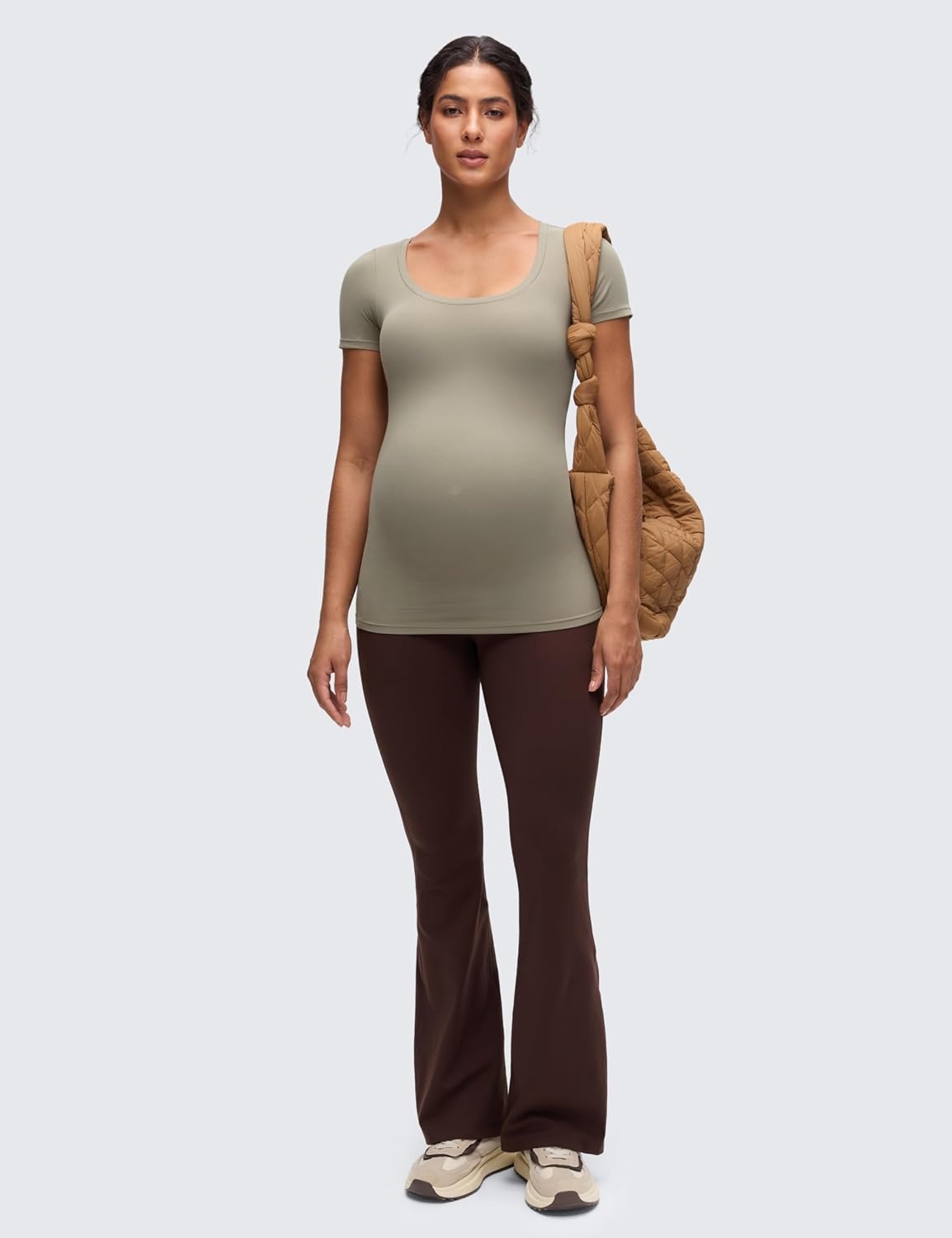 image:imageCRZ YOGA Softembrace Maternity U Neck Short Sleeve Shirts Casual Pregnancy Tops Soft Work Going Out Basic TShirt for WomenWarm Ash Grey