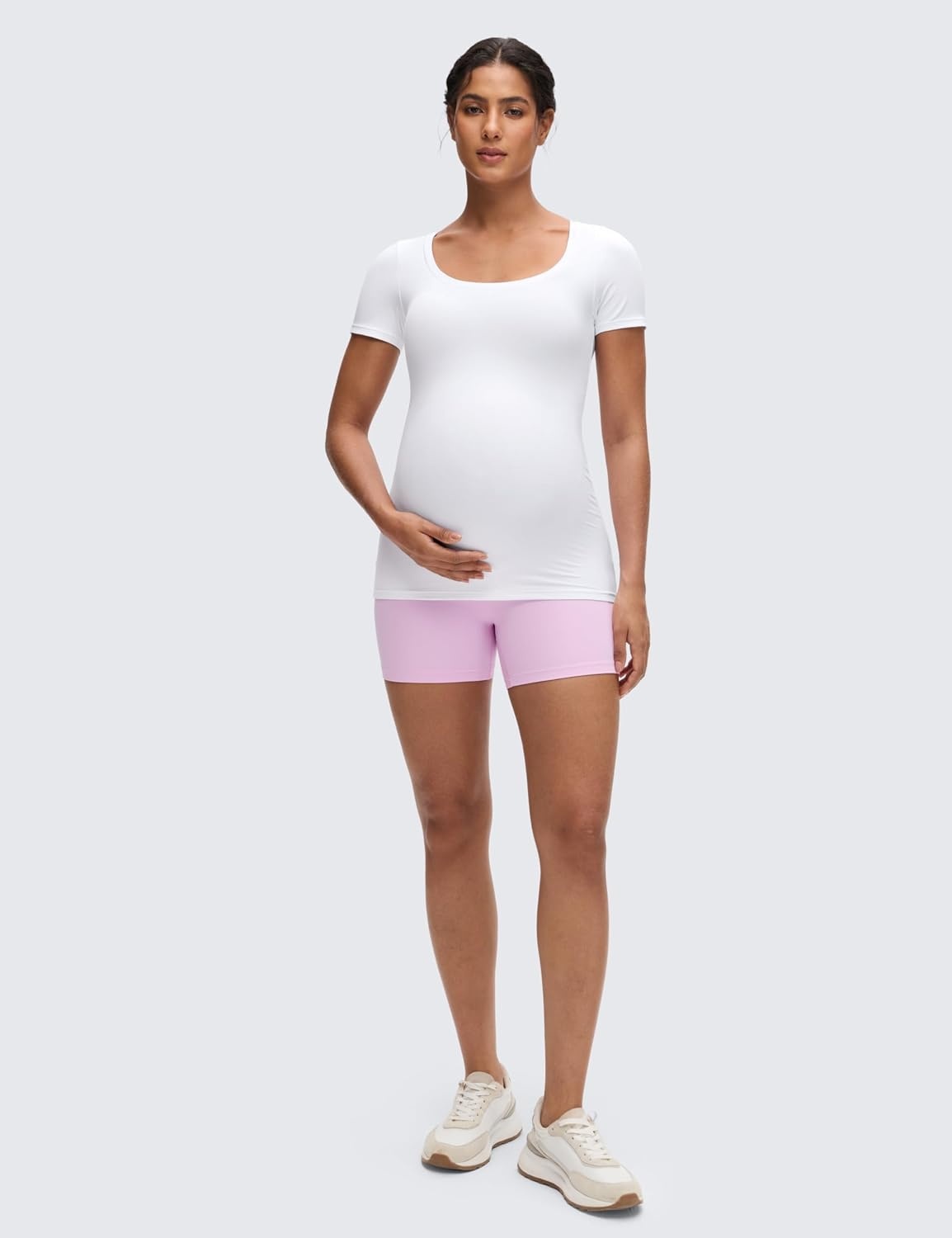 image:imageCRZ YOGA Softembrace Maternity U Neck Short Sleeve Shirts Casual Pregnancy Tops Soft Work Going Out Basic TShirt for WomenWhite