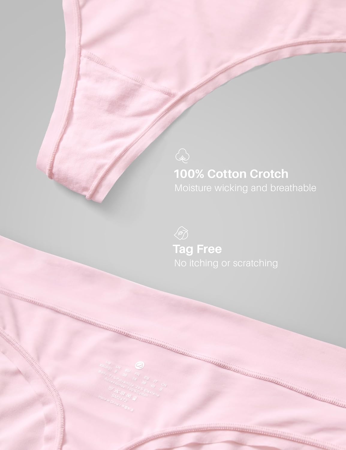 image:imageCRZ YOGA Softhold High Rise Thongs for Women Sexy Tagless Comfortable Panties Smooth Breathable Ladies Underwear 3 PackGreyWhitePink