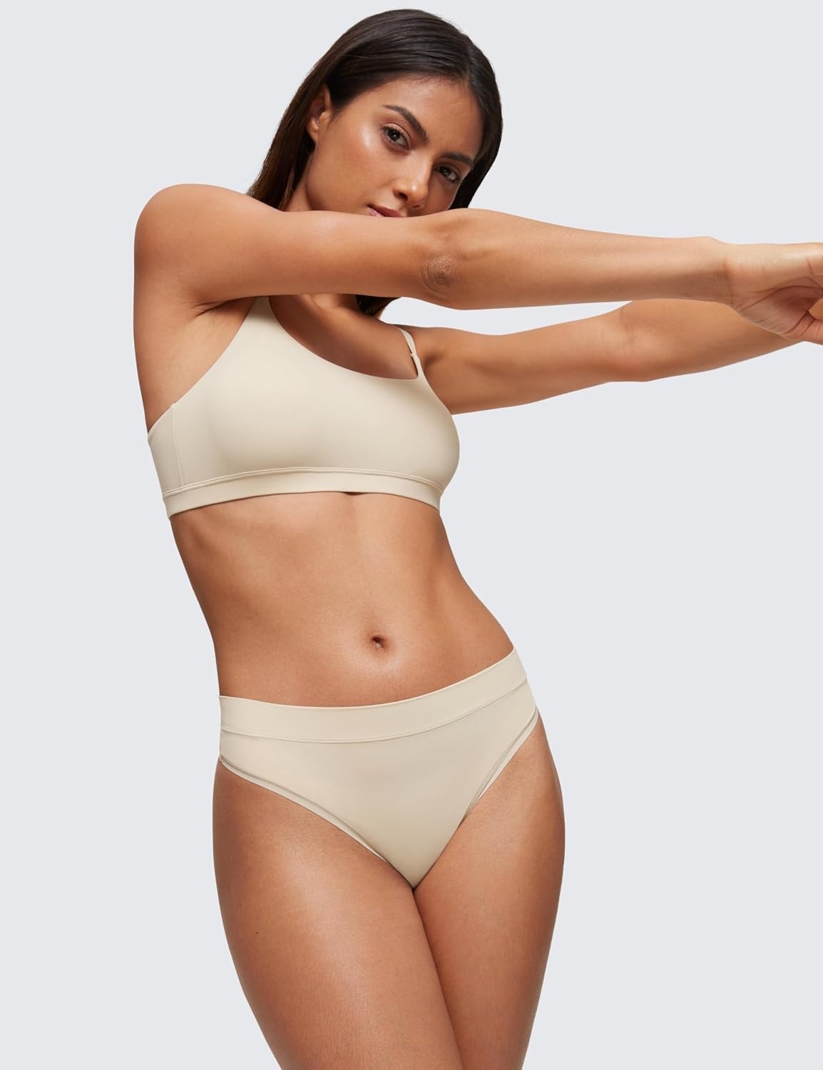 image:imageCRZ YOGA Softhold High Rise Thongs for Women Sexy Tagless Comfortable Panties Smooth Breathable Ladies Underwear 3 PackMojave Tan 23pack