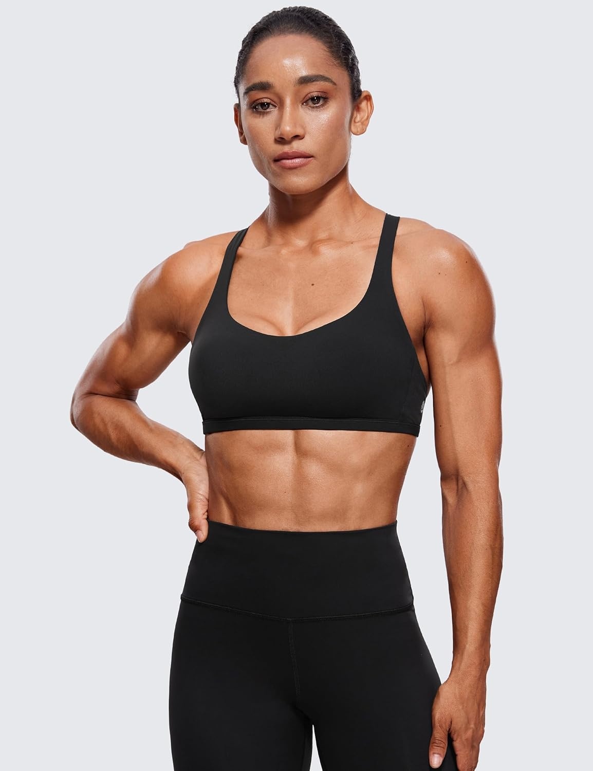 image:imageCRZ YOGA Womens Naked Feeling Criss Cross Sports Bra Strappy Back Padded Medium Support Wireless Gym Cami Workout YogaBlack