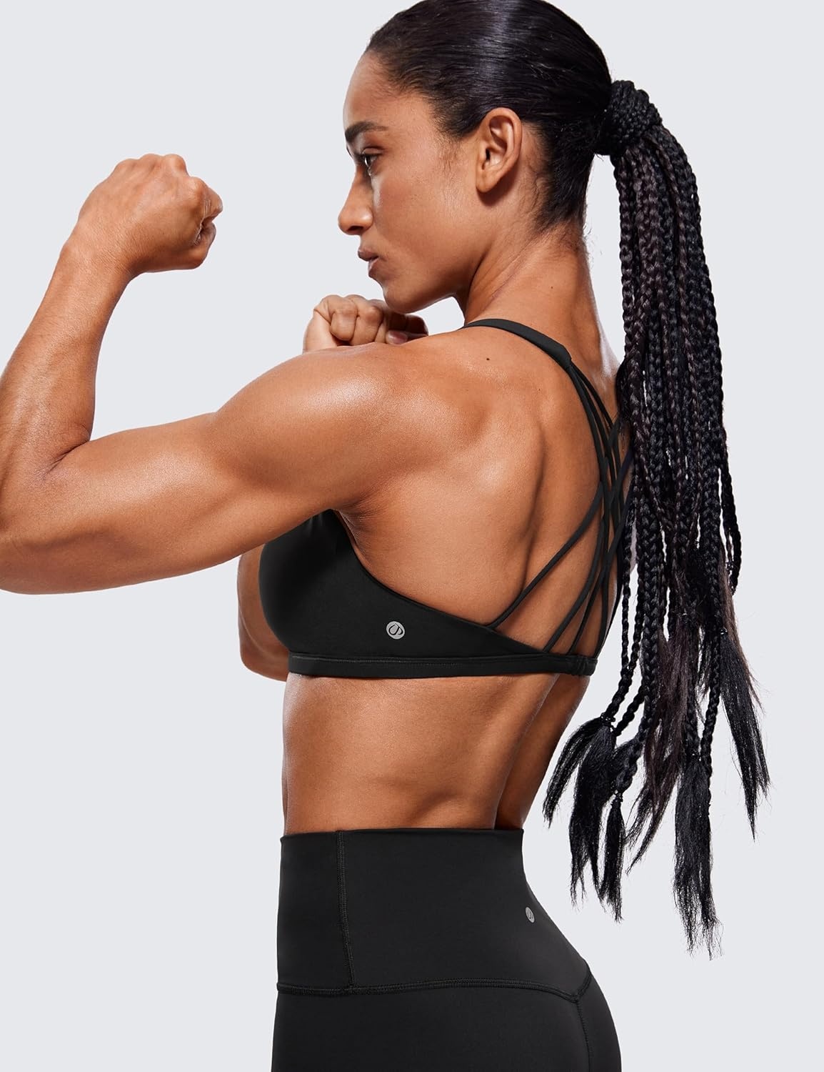 image:imageCRZ YOGA Womens Naked Feeling Criss Cross Sports Bra Strappy Back Padded Medium Support Wireless Gym Cami Workout YogaBlack