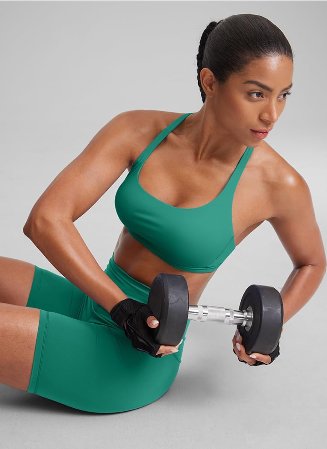 image:imageCRZ YOGA Womens Naked Feeling Criss Cross Sports Bra Strappy Back Padded Medium Support Wireless Gym Cami Workout YogaCascadia Green