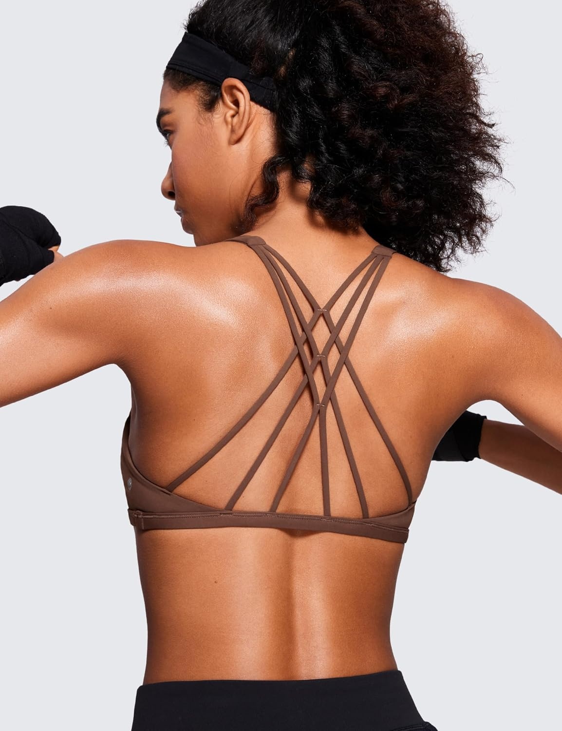 image:imageCRZ YOGA Womens Naked Feeling Criss Cross Sports Bra Strappy Back Padded Medium Support Wireless Gym Cami Workout YogaCoffee Brown