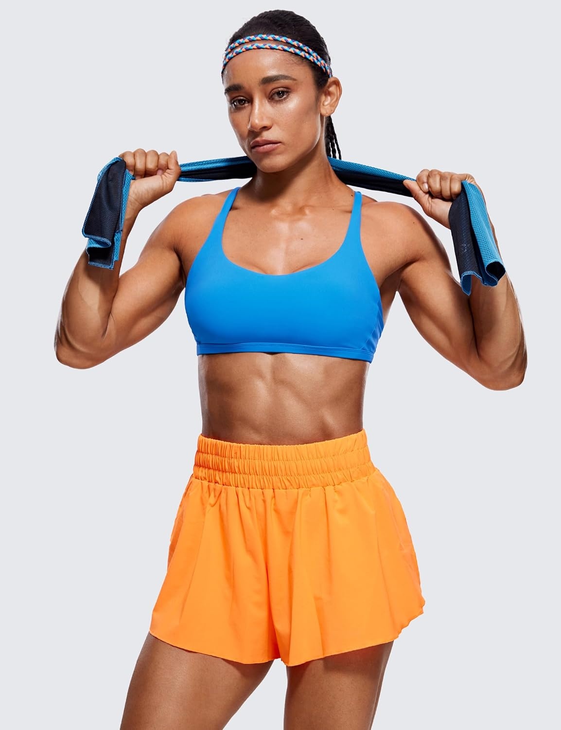 image:imageCRZ YOGA Womens Naked Feeling Criss Cross Sports Bra Strappy Back Padded Medium Support Wireless Gym Cami Workout YogaMadagascar Blue