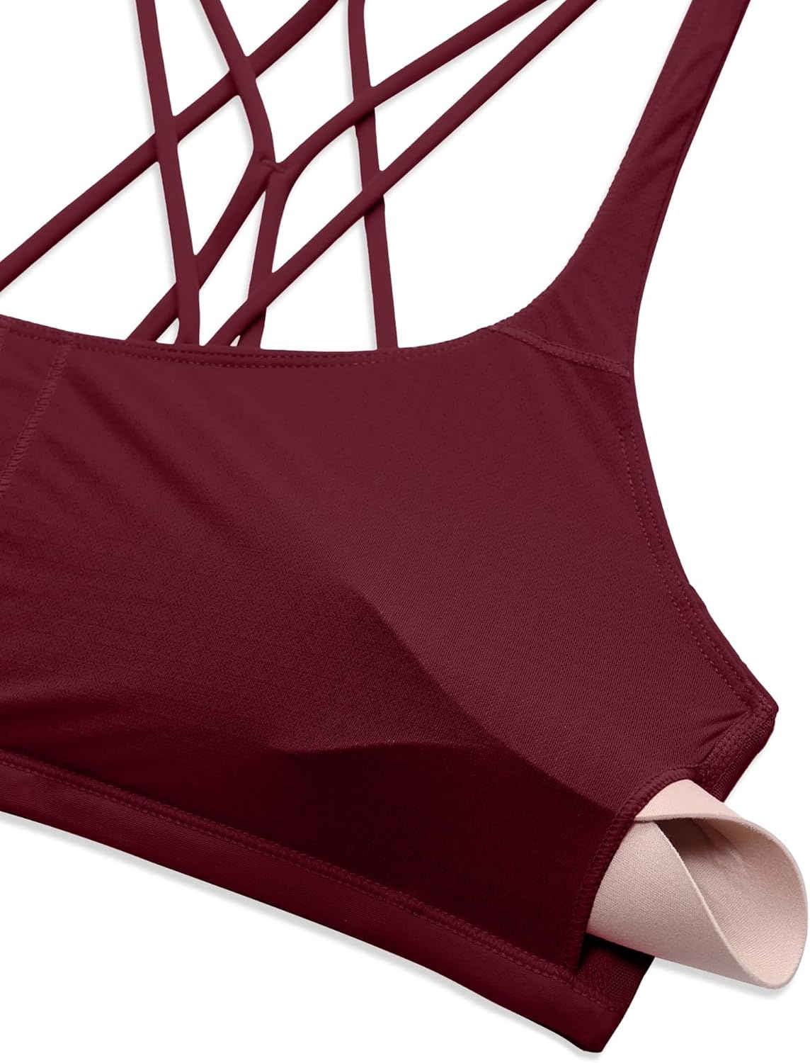 image:imageCRZ YOGA Womens Naked Feeling Criss Cross Sports Bra Strappy Back Padded Medium Support Wireless Gym Cami Workout YogaRed Merlot
