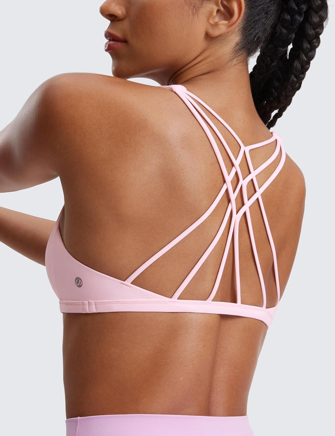 image:imageCRZ YOGA Womens Naked Feeling Criss Cross Sports Bra Strappy Back Padded Medium Support Wireless Gym Cami Workout YogaStrawberry Pink