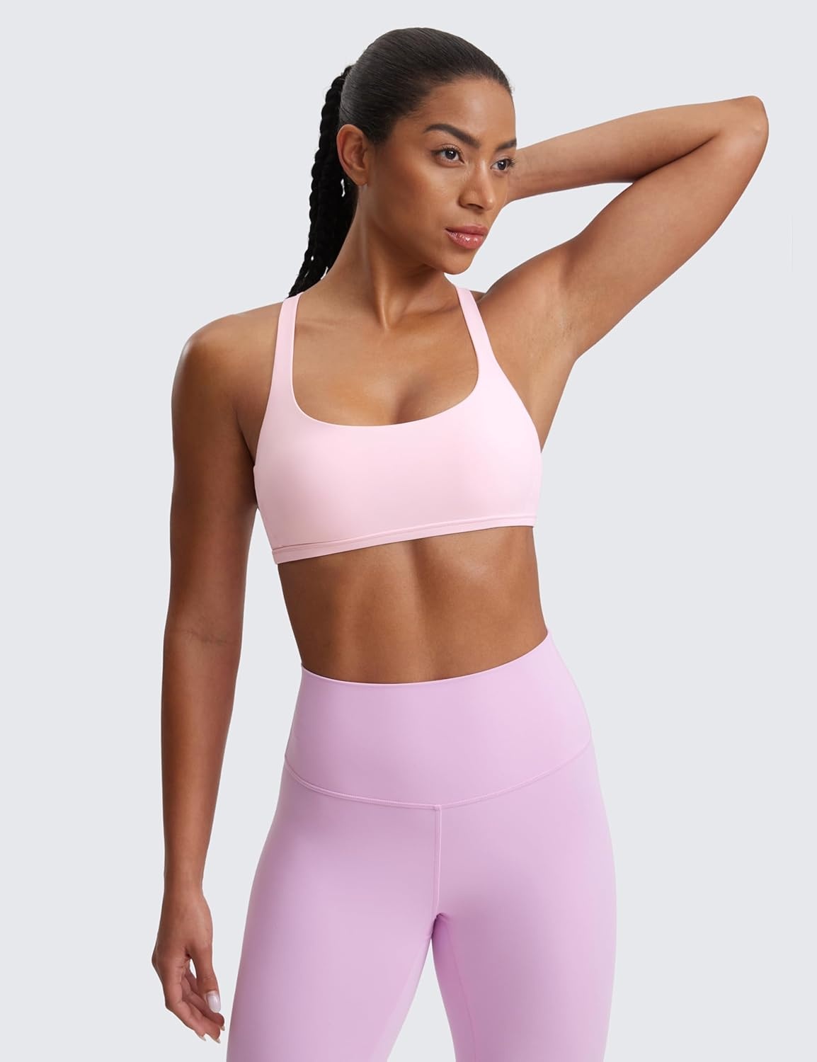 image:imageCRZ YOGA Womens Naked Feeling Criss Cross Sports Bra Strappy Back Padded Medium Support Wireless Gym Cami Workout YogaStrawberry Pink