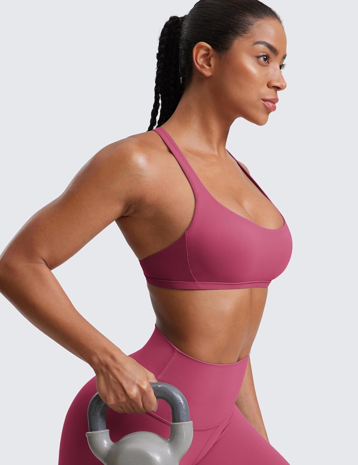image:imageCRZ YOGA Womens Naked Feeling Criss Cross Sports Bra Strappy Back Padded Medium Support Wireless Gym Cami Workout YogaWashed Mauve