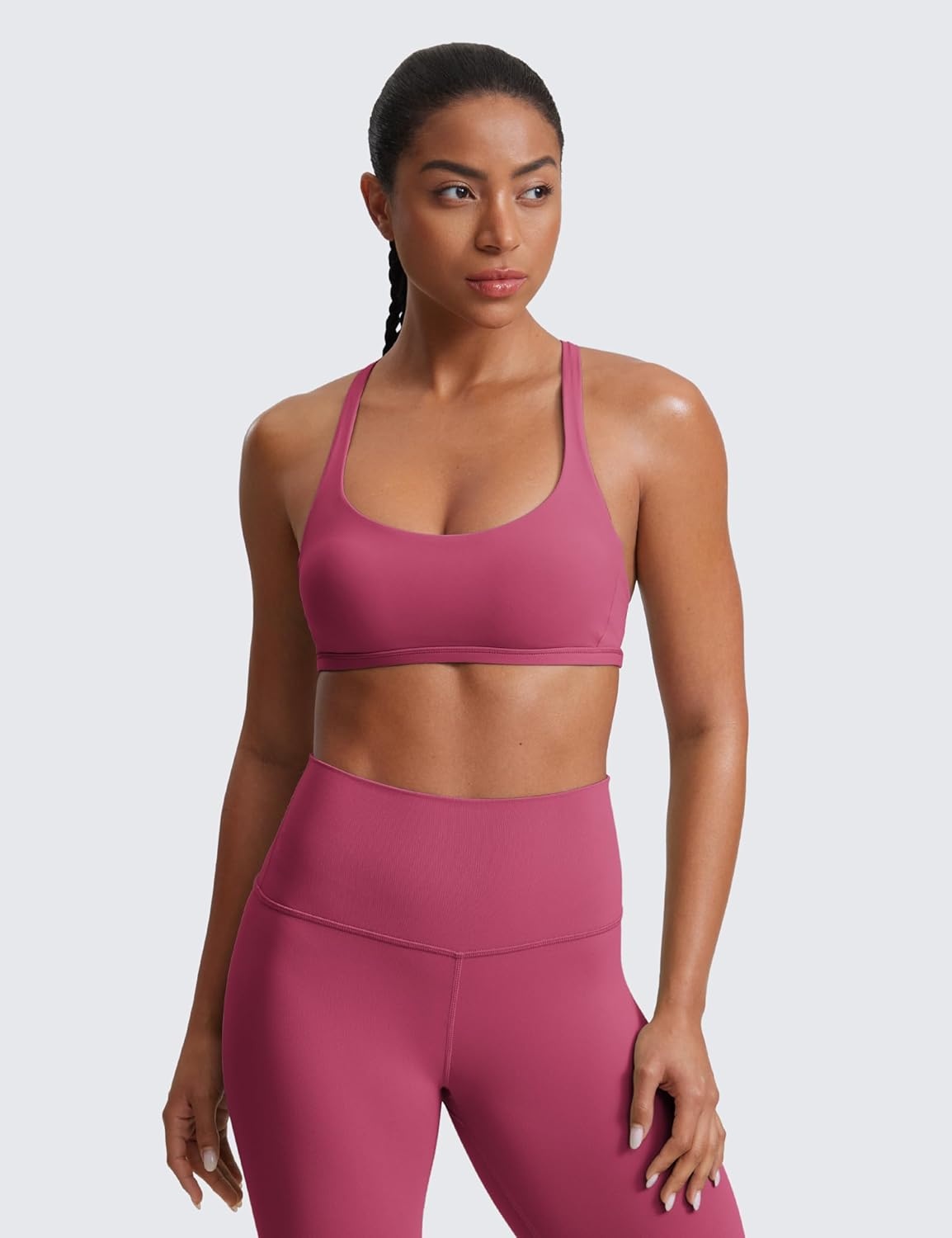 image:imageCRZ YOGA Womens Naked Feeling Criss Cross Sports Bra Strappy Back Padded Medium Support Wireless Gym Cami Workout YogaWashed Mauve