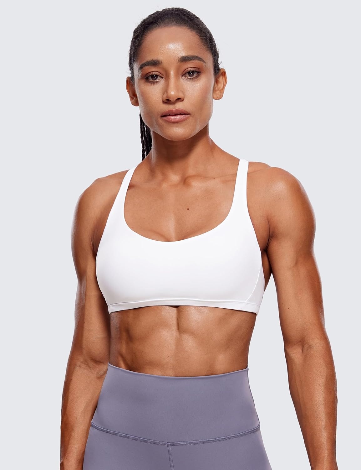 image:imageCRZ YOGA Womens Naked Feeling Criss Cross Sports Bra Strappy Back Padded Medium Support Wireless Gym Cami Workout YogaWhite