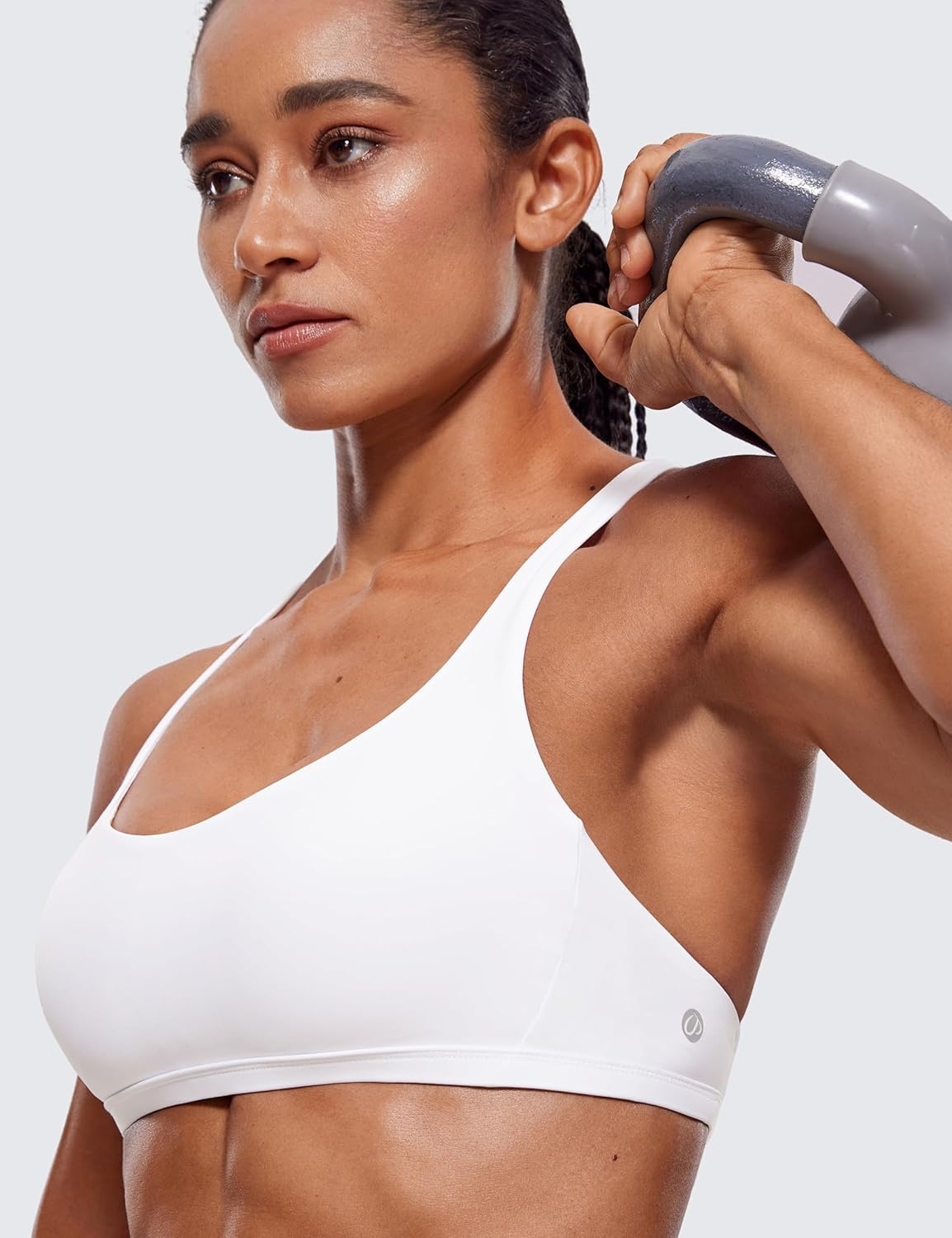image:imageCRZ YOGA Womens Naked Feeling Criss Cross Sports Bra Strappy Back Padded Medium Support Wireless Gym Cami Workout YogaWhite