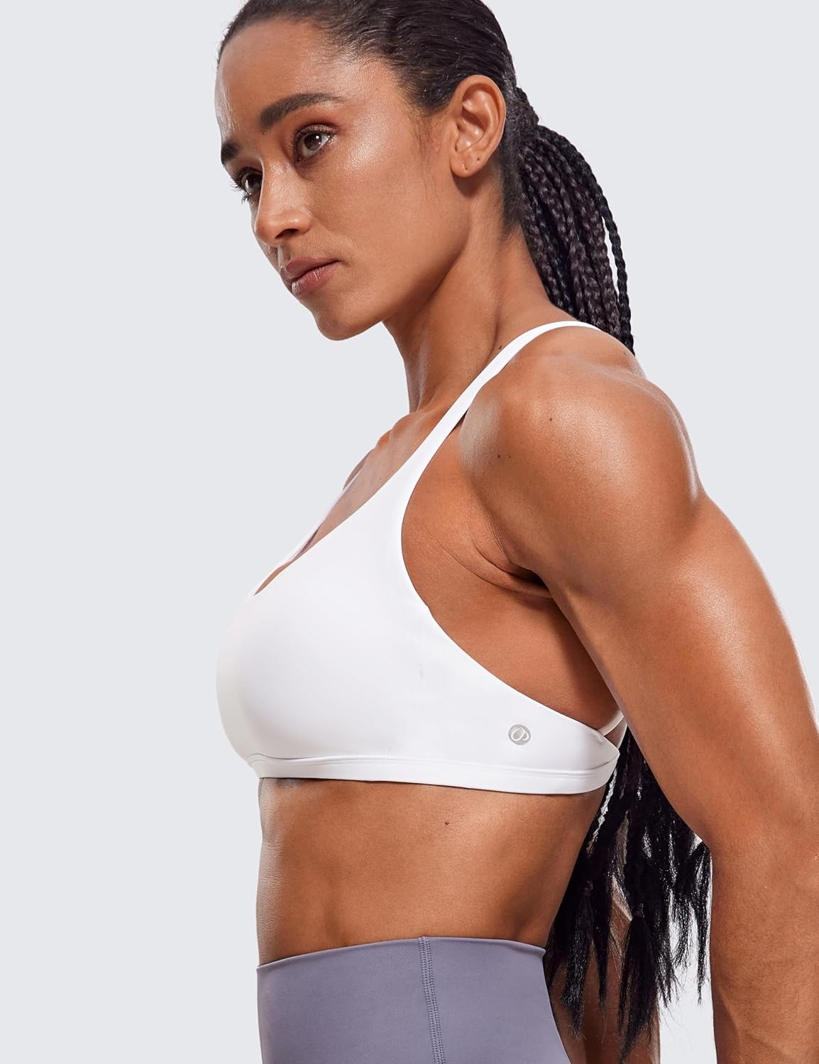 image:imageCRZ YOGA Womens Naked Feeling Criss Cross Sports Bra Strappy Back Padded Medium Support Wireless Gym Cami Workout YogaWhite