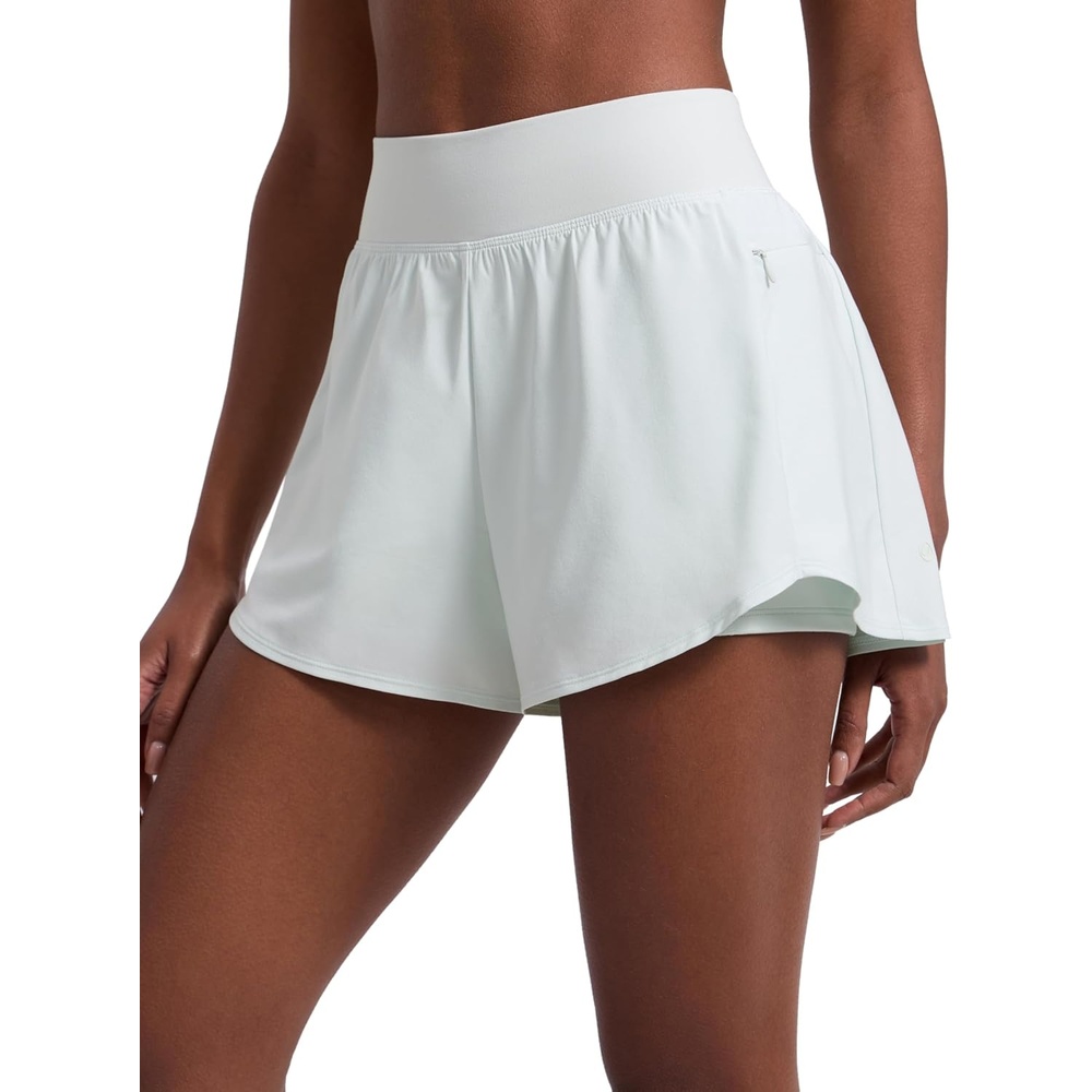image:imageCRZ YOGA 2 in 1 Double Layer Running Shorts for Women 3 High Waisted for Athletic Tennis Workout with Zip PocketsOcean Air