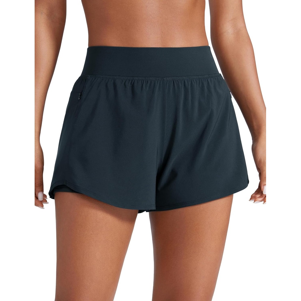 image:imageCRZ YOGA 2 in 1 Double Layer Running Shorts for Women 3 High Waisted for Athletic Tennis Workout with Zip PocketsTrue Navy
