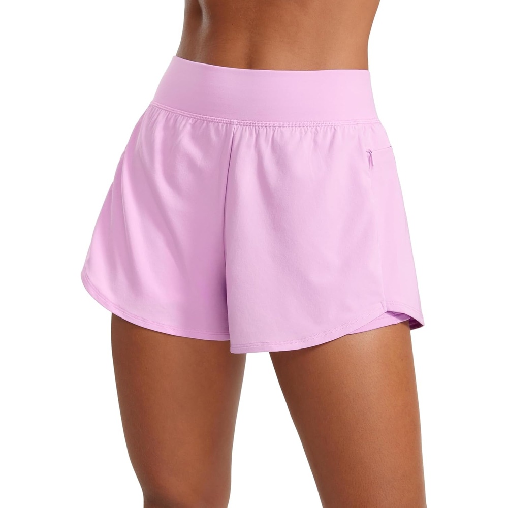 image:imageCRZ YOGA 2 in 1 Double Layer Running Shorts for Women 3 High Waisted for Athletic Tennis Workout with Zip PocketsVita Pink