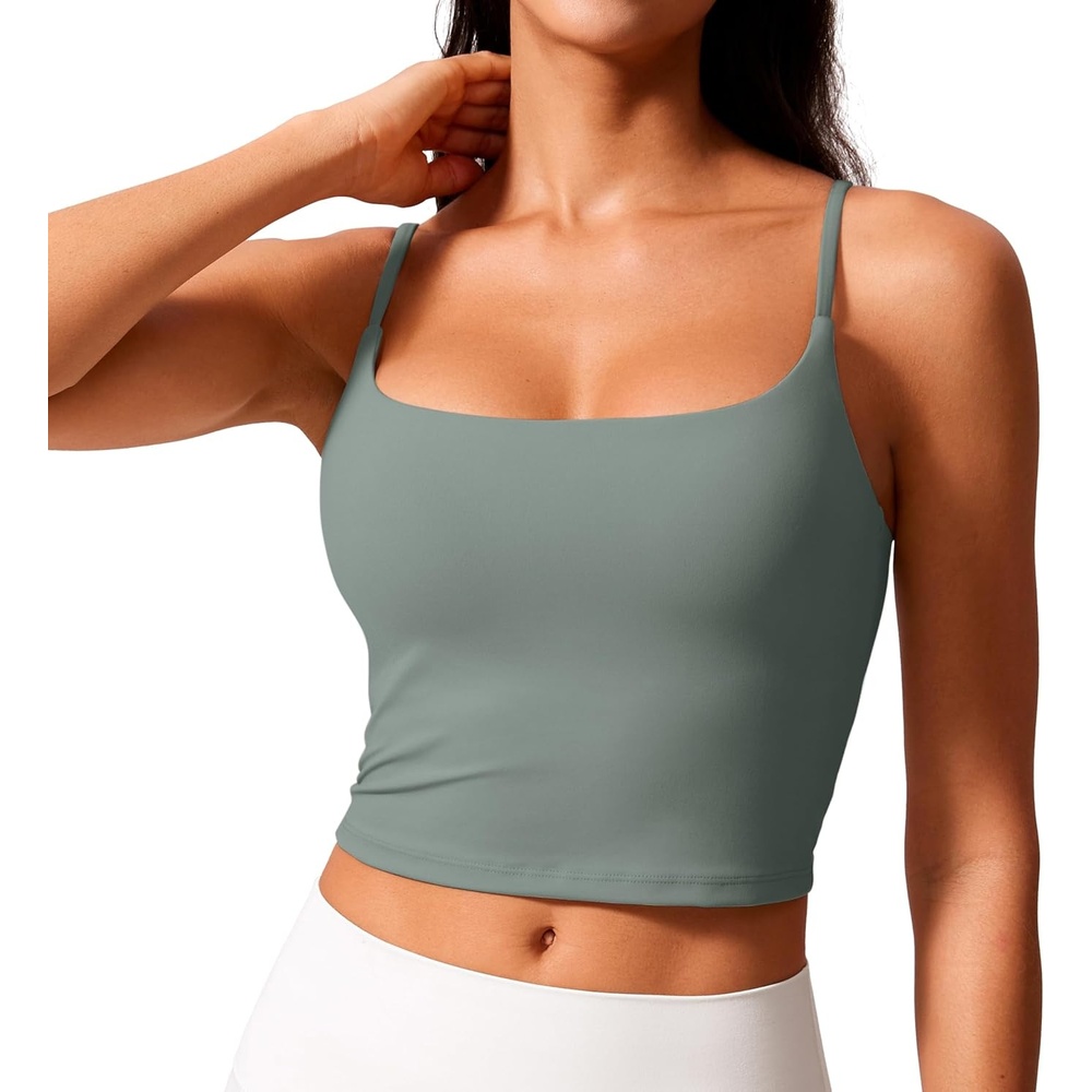 image:imageCRZ YOGA Butterlift Adjustable U Back Crop Tank Tops for Women Padded Camisole Scoop Neck Workout Longline Sports BrasGrey Sage