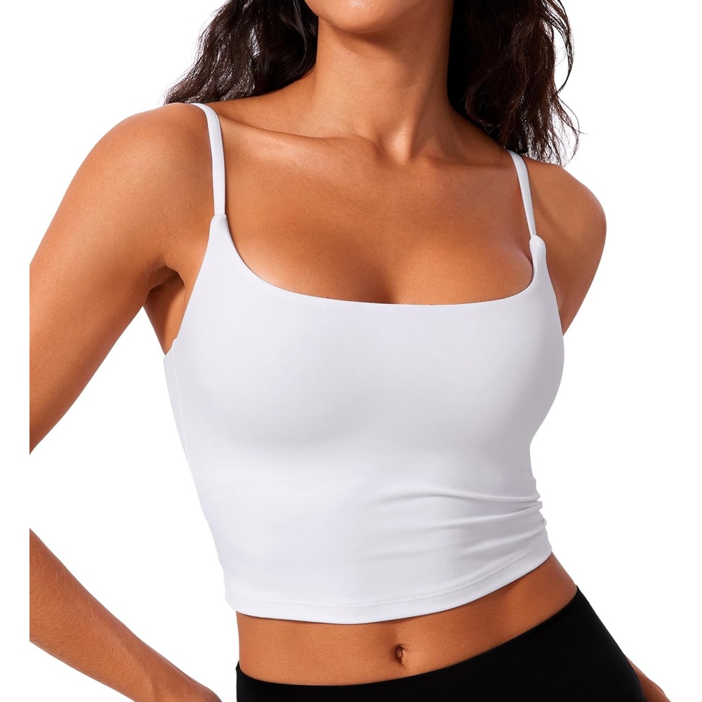 image:imageCRZ YOGA Butterlift Adjustable U Back Crop Tank Tops for Women  Padded Camisole Scoop Neck Workout Longline Sports BrasWhite