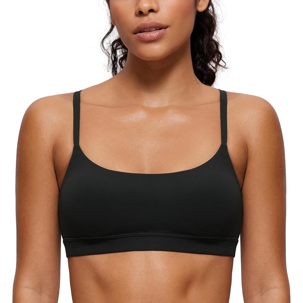 image:imageCRZ YOGA Butterluxe Adjustable Spaghetti Strap Sports Bras for Women Scoop Neck Wireless Padded Yoga Workout Crop TopBlack