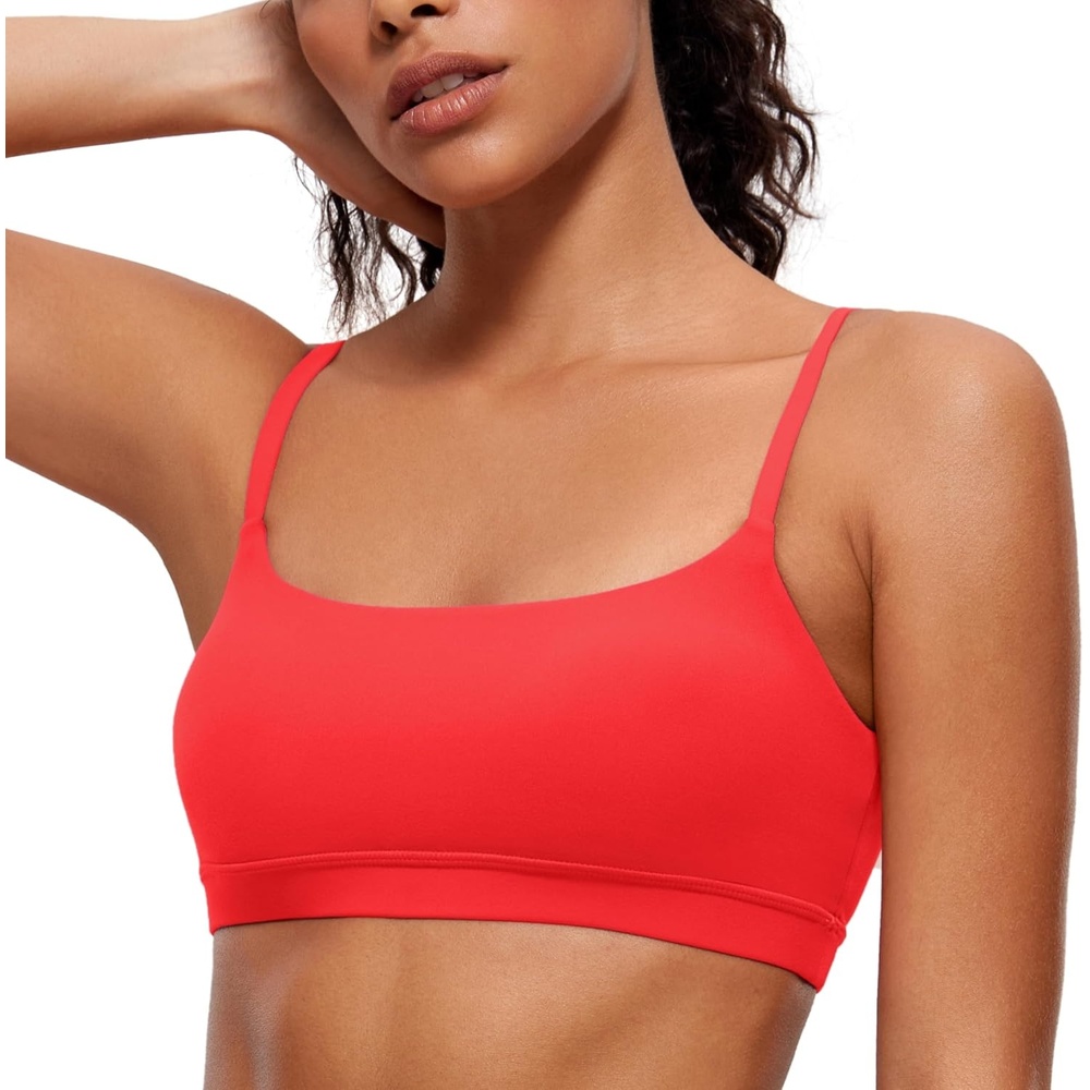 image:imageCRZ YOGA Butterluxe Adjustable Spaghetti Strap Sports Bras for Women Scoop Neck Wireless Padded Yoga Workout Crop TopDeep Red