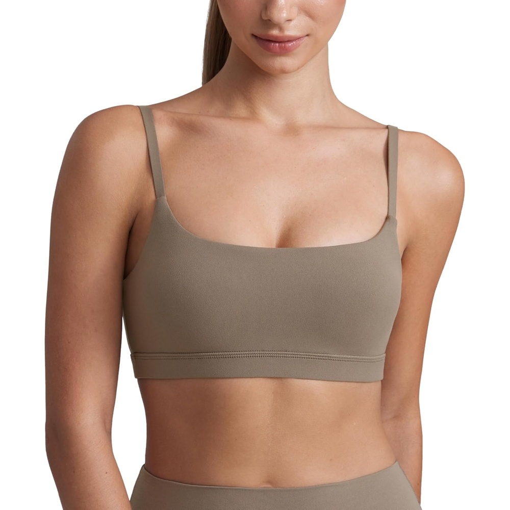 image:imageCRZ YOGA Butterluxe Adjustable Spaghetti Strap Sports Bras for Women Scoop Neck Wireless Padded Yoga Workout Crop TopNomad Grey