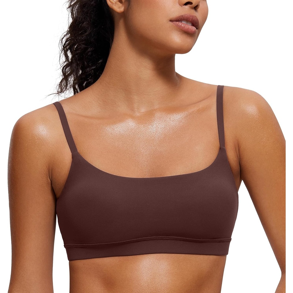 image:imageCRZ YOGA Butterluxe Adjustable Spaghetti Strap Sports Bras for Women Scoop Neck Wireless Padded Yoga Workout Crop TopTaupe