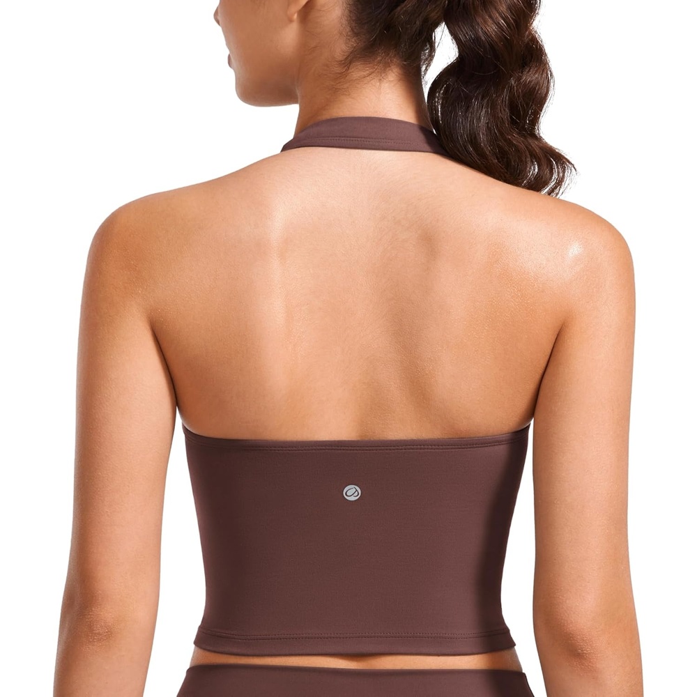 image:imageCRZ YOGA Butterluxe Halter Crop Tank Tops for Women Open Back Padded Longline Sports Bras Workout GymTaupe