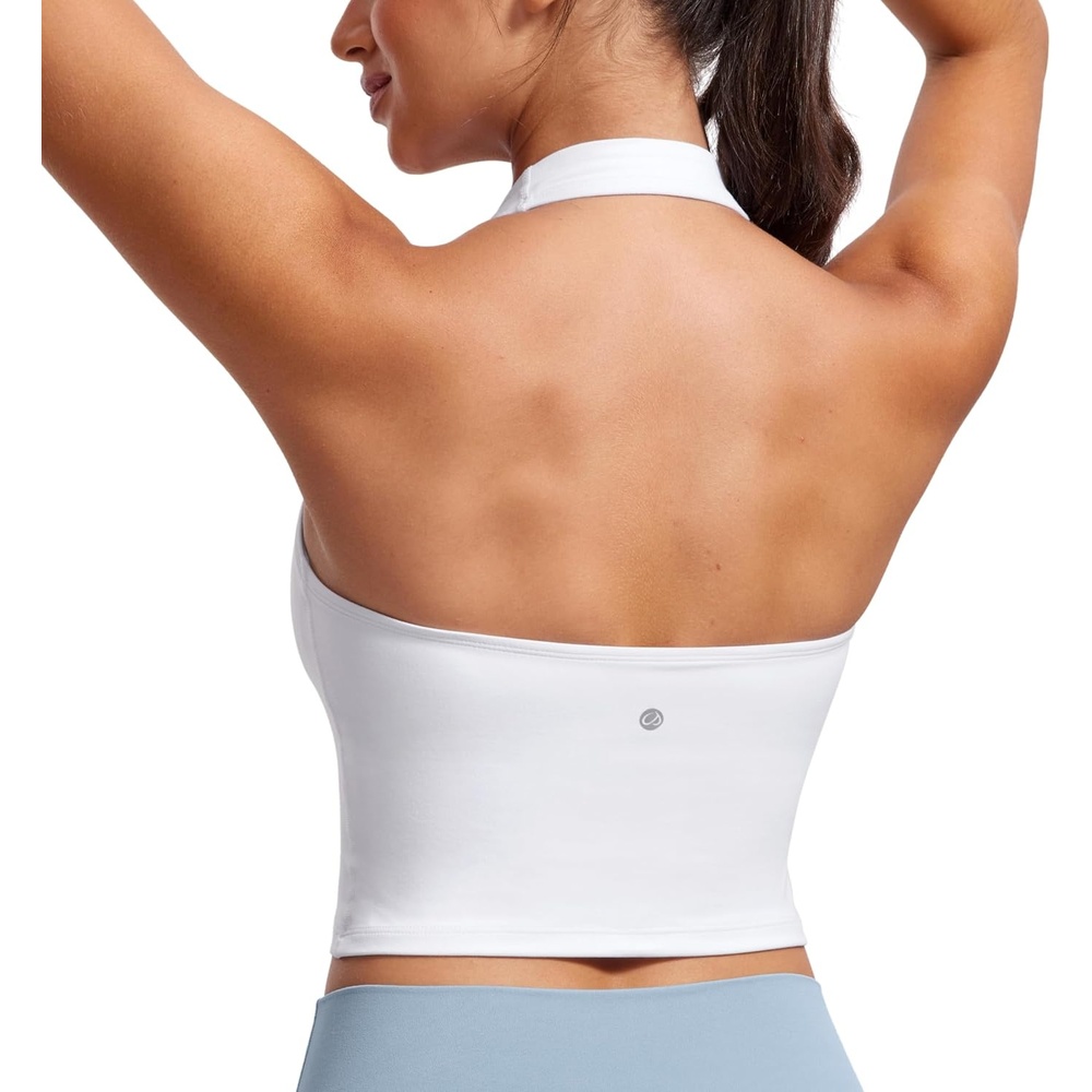 image:imageCRZ YOGA Butterluxe Halter Crop Tank Tops for Women Open Back Padded Longline Sports Bras Workout GymWhite