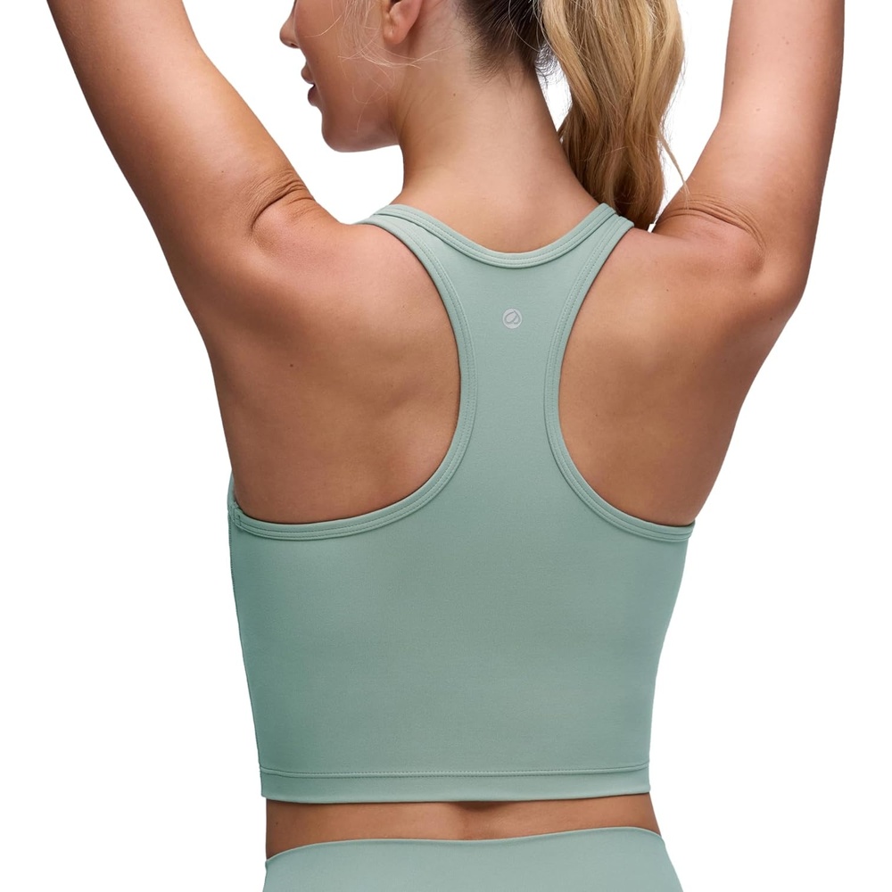 image:imageCRZ YOGA Butterluxe Racerback Crop Tank Tops for Women Padded YBack Longline Sports Bras Scoop Neck Workout YogaCrater Green