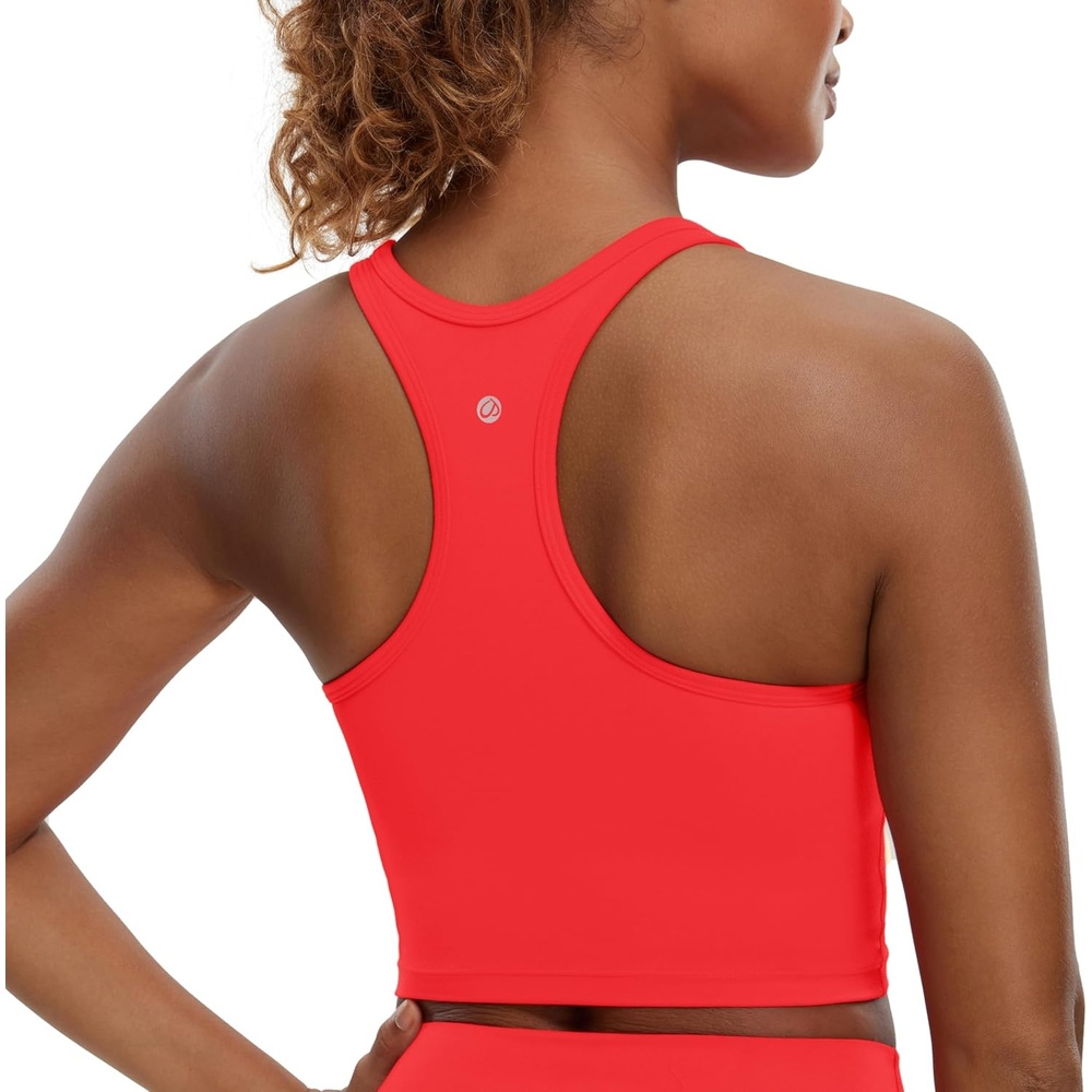 image:imageCRZ YOGA Butterluxe Racerback Crop Tank Tops for Women  Padded YBack Longline Sports Bras Scoop Neck Workout YogaDeep Red