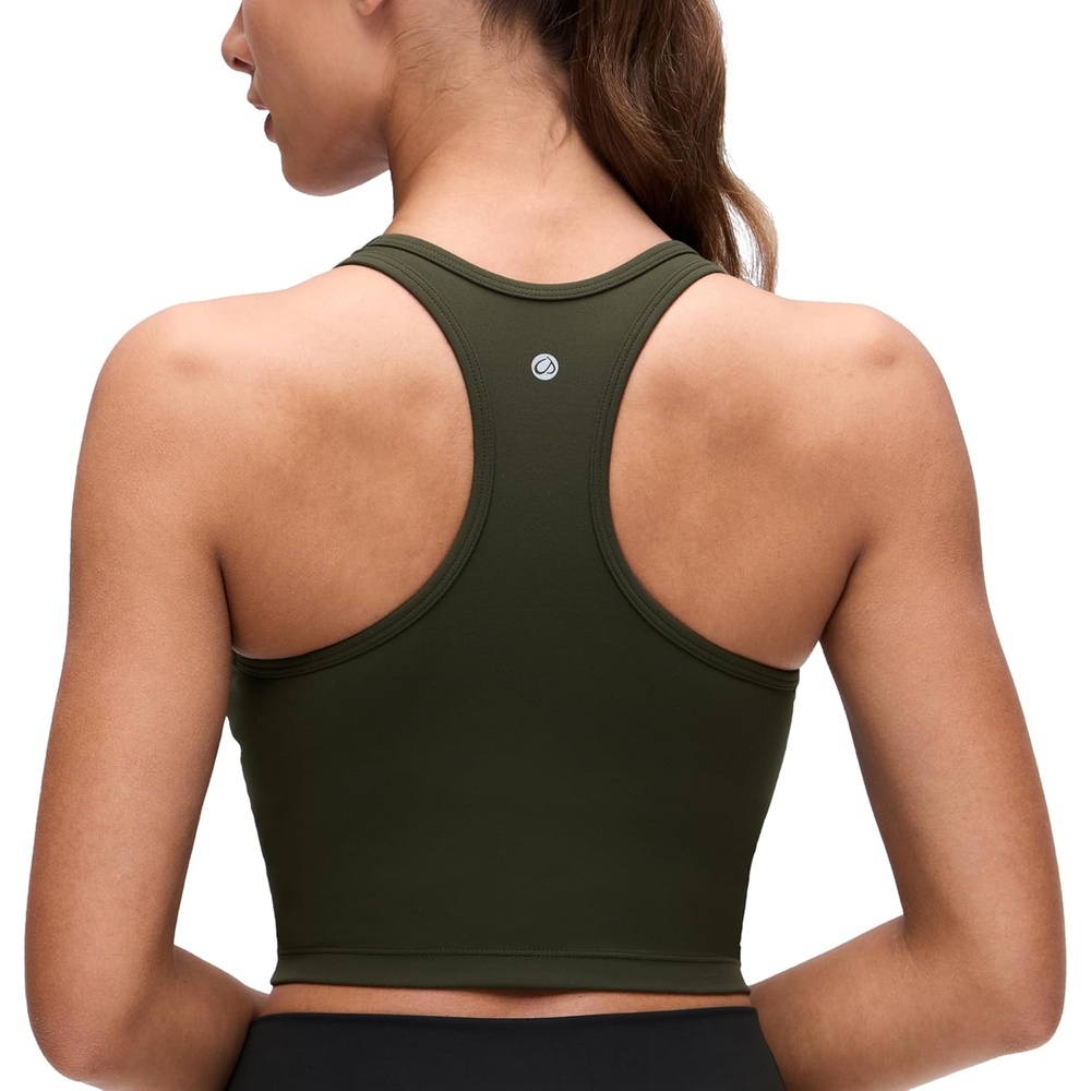 image:imageCRZ YOGA Butterluxe Racerback Crop Tank Tops for Women  Padded YBack Longline Sports Bras Scoop Neck Workout YogaOlive Green
