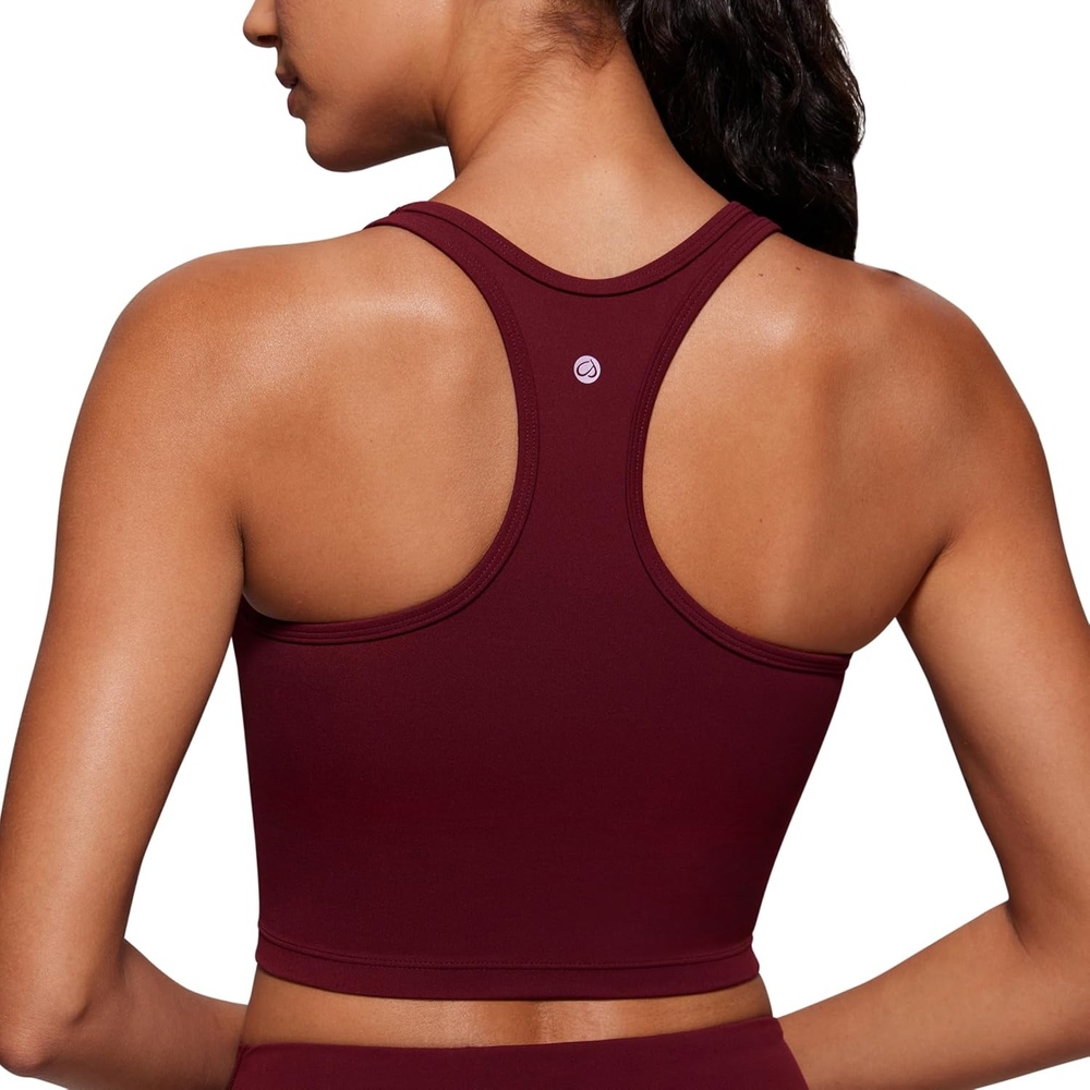 image:imageCRZ YOGA Butterluxe Racerback Crop Tank Tops for Women  Padded YBack Longline Sports Bras Scoop Neck Workout YogaRed Merlot