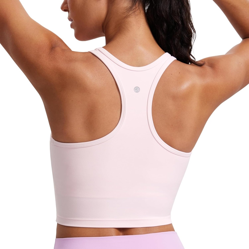 image:imageCRZ YOGA Butterluxe Racerback Crop Tank Tops for Women  Padded YBack Longline Sports Bras Scoop Neck Workout YogaStrawberry Pink