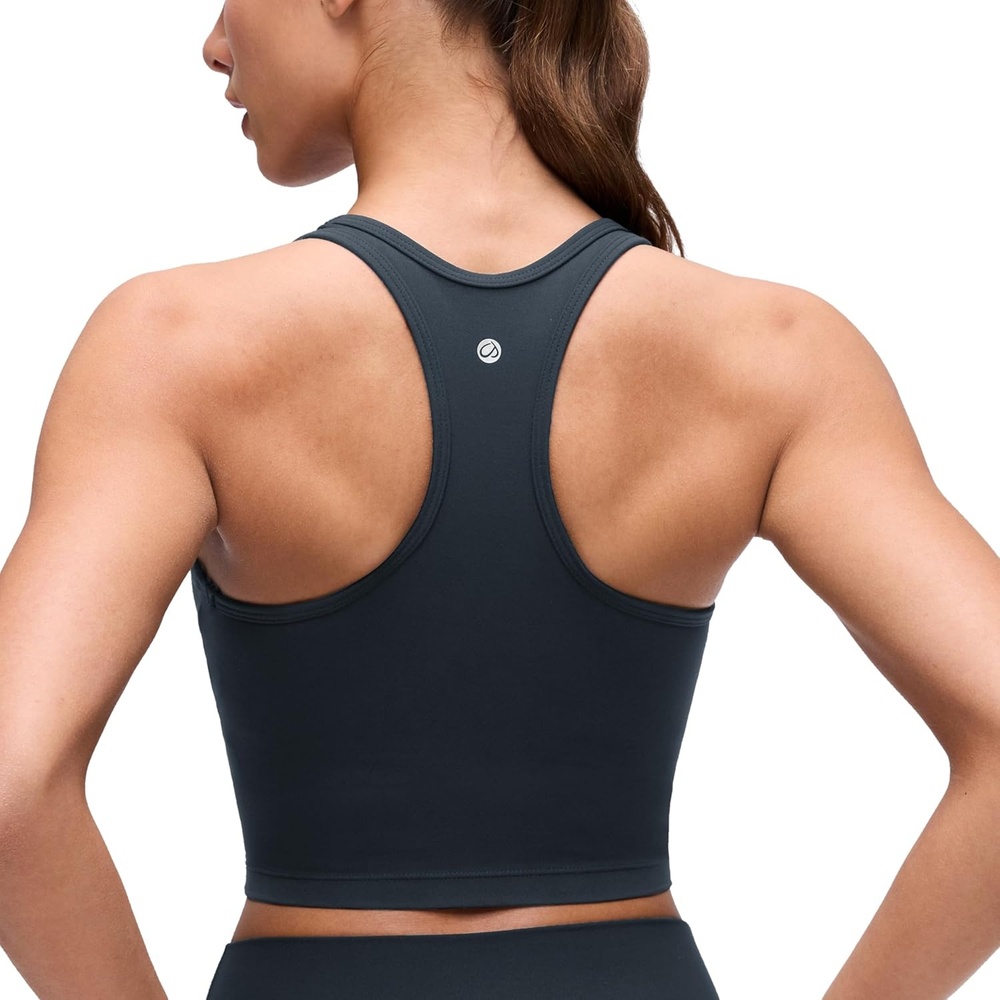 image:imageCRZ YOGA Butterluxe Racerback Crop Tank Tops for Women  Padded YBack Longline Sports Bras Scoop Neck Workout YogaTrue Navy