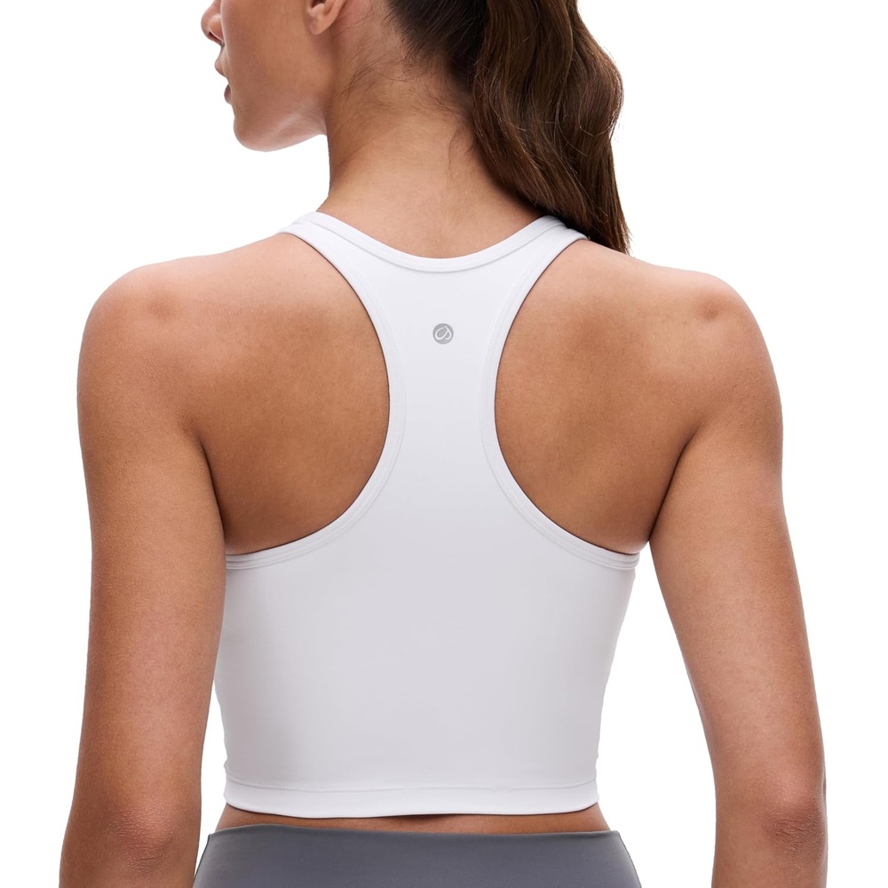 image:imageCRZ YOGA Butterluxe Racerback Crop Tank Tops for Women  Padded YBack Longline Sports Bras Scoop Neck Workout YogaWhite