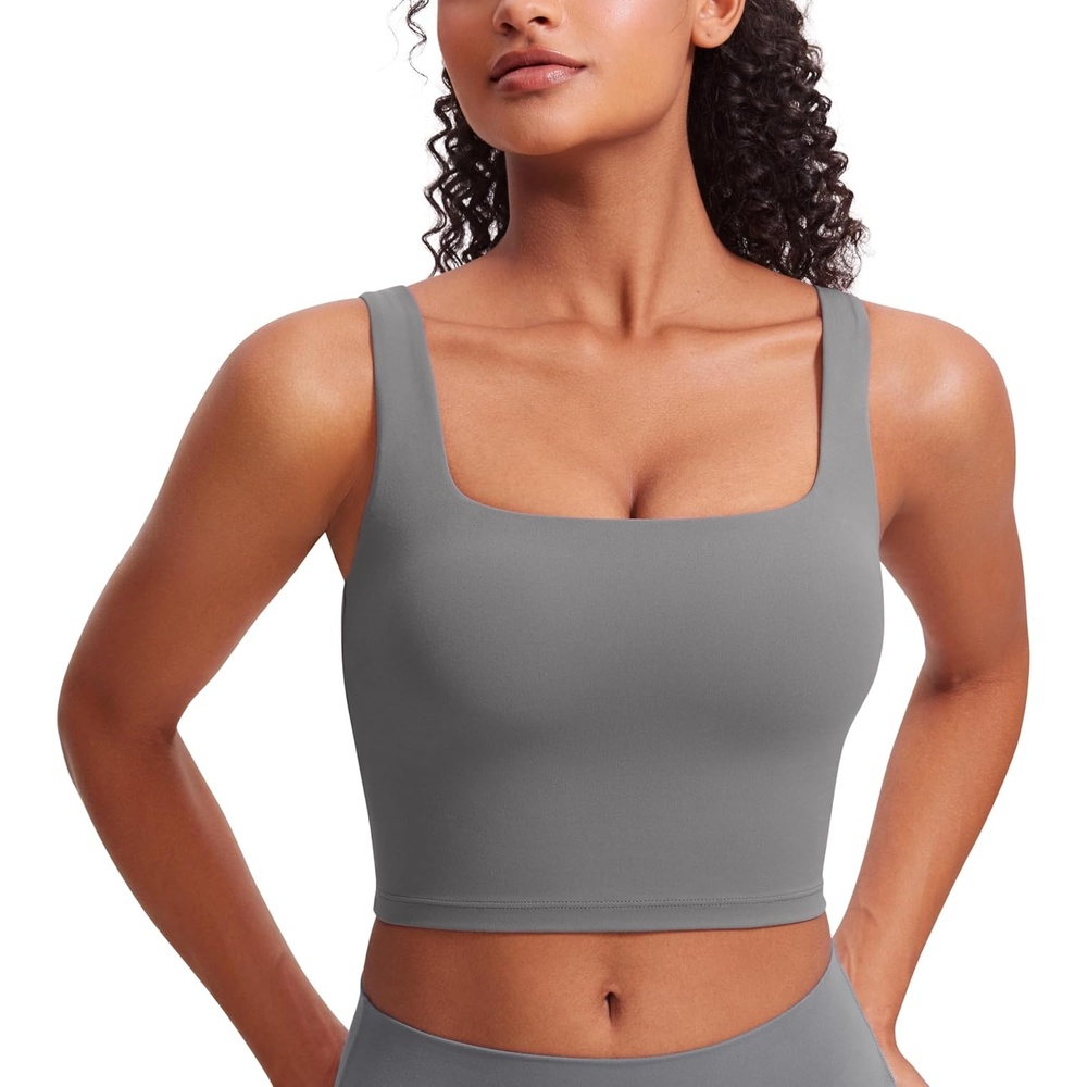 image:imageCRZ YOGA Butterluxe Square Neck Crop Tank Tops for Women Workout Longline Sports Bras Padded Yoga CamisoleAsh Grey