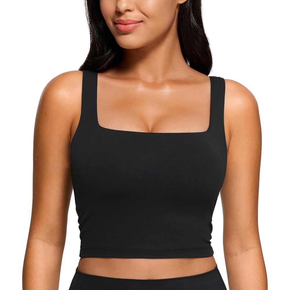 image:imageCRZ YOGA Butterluxe Square Neck Crop Tank Tops for Women  Workout Longline Sports Bras Padded Yoga CamisoleBlack