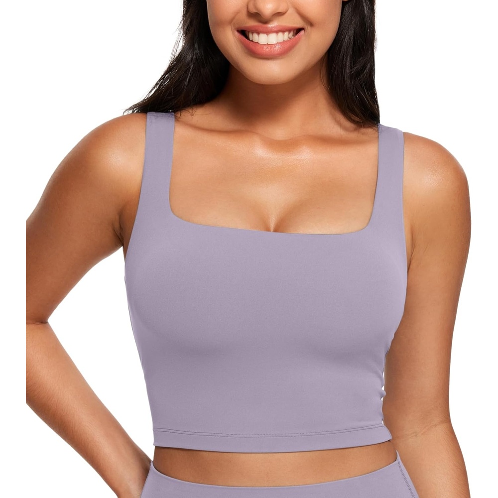 image:imageCRZ YOGA Butterluxe Square Neck Crop Tank Tops for Women  Workout Longline Sports Bras Padded Yoga CamisoleLavender Mist
