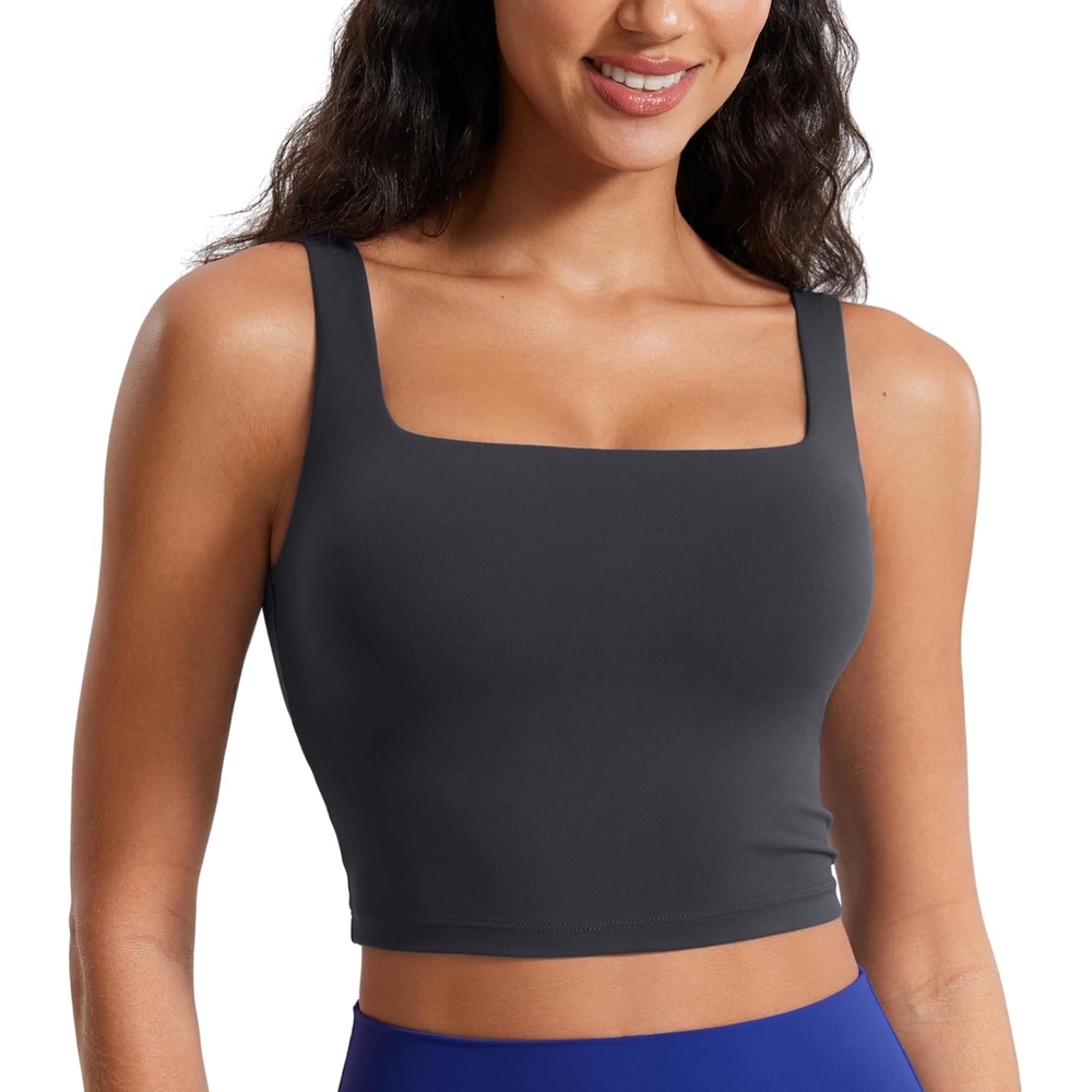 image:imageCRZ YOGA Butterluxe Square Neck Crop Tank Tops for Women  Workout Longline Sports Bras Padded Yoga CamisoleMysterious Grey