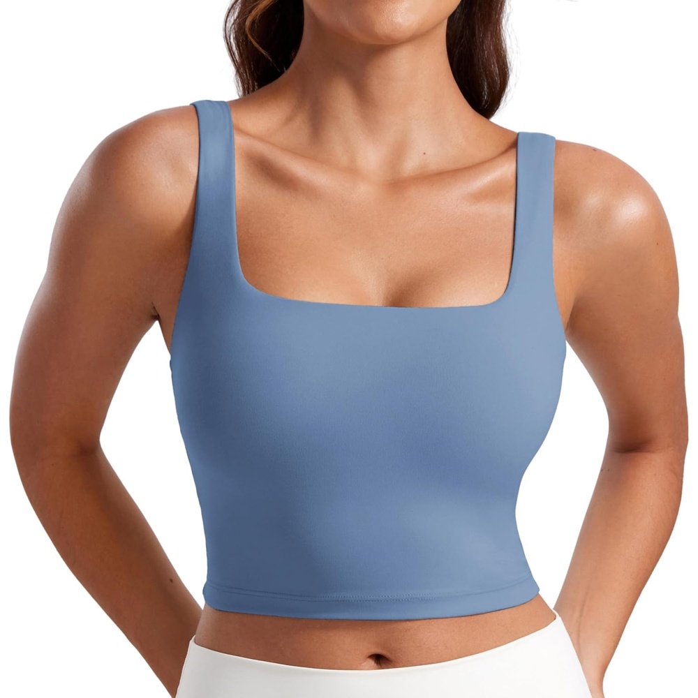 image:imageCRZ YOGA Butterluxe Square Neck Crop Tank Tops for Women  Workout Longline Sports Bras Padded Yoga CamisoleOasis Blue