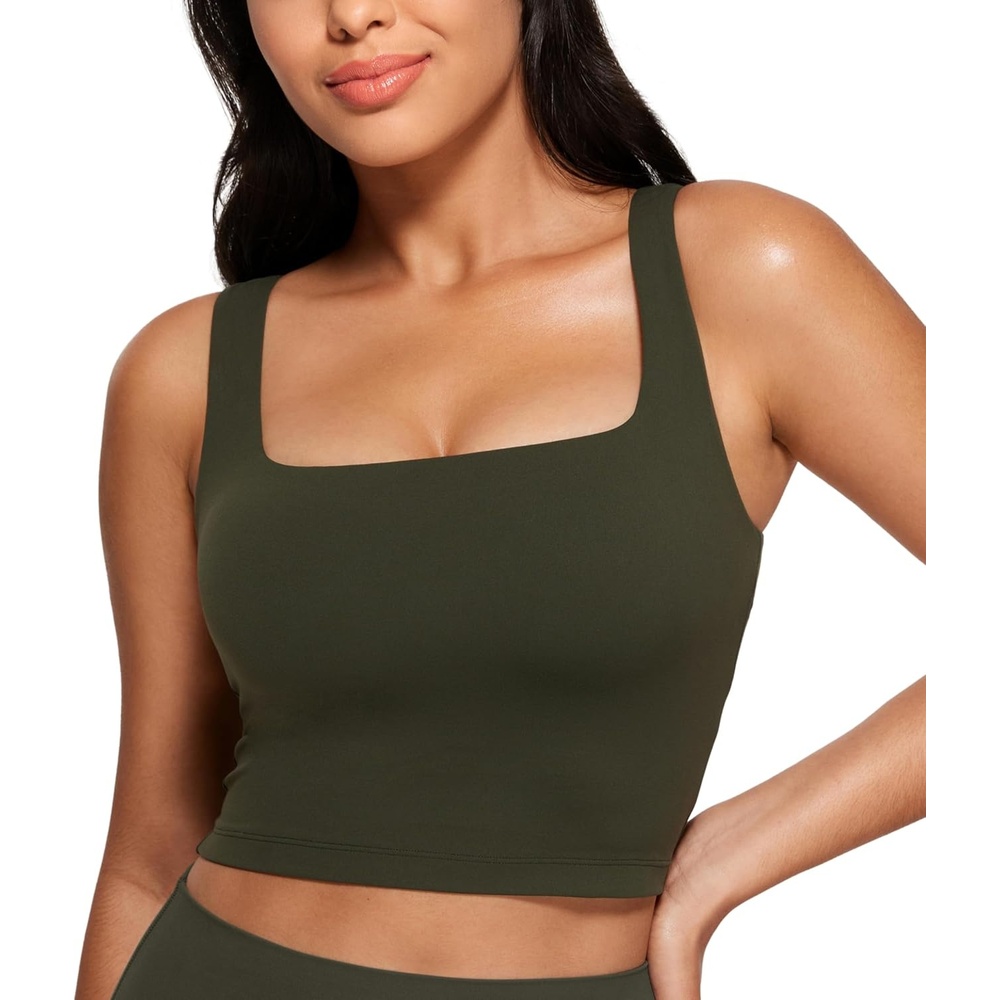image:imageCRZ YOGA Butterluxe Square Neck Crop Tank Tops for Women  Workout Longline Sports Bras Padded Yoga CamisoleOlive Green