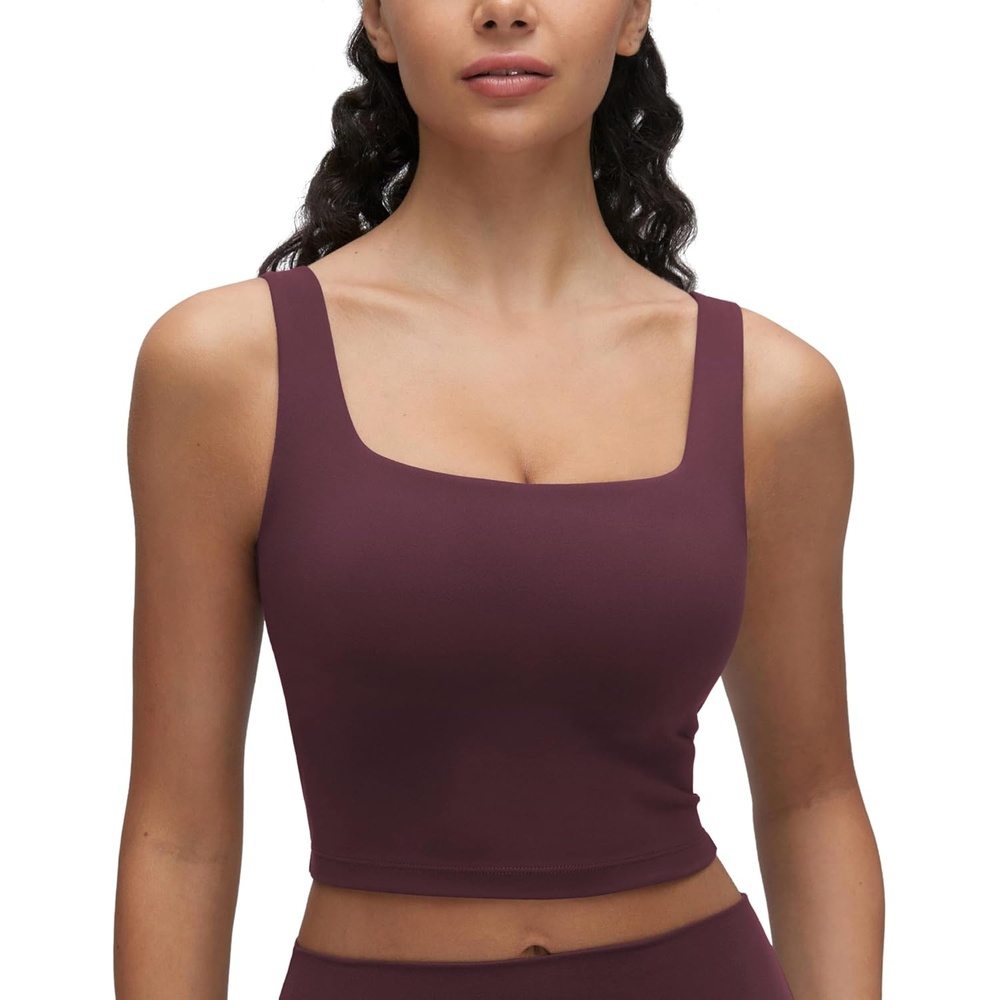 image:imageCRZ YOGA Butterluxe Square Neck Crop Tank Tops for Women  Workout Longline Sports Bras Padded Yoga CamisoleRipe Plum