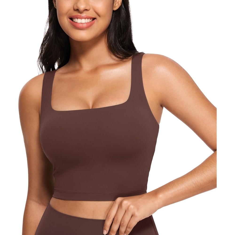 image:imageCRZ YOGA Butterluxe Square Neck Crop Tank Tops for Women Workout Longline Sports Bras Padded Yoga CamisoleTaupe