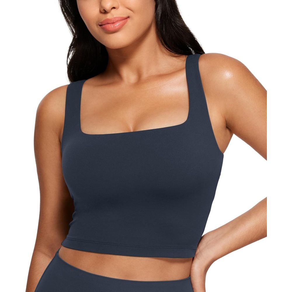 image:imageCRZ YOGA Butterluxe Square Neck Crop Tank Tops for Women  Workout Longline Sports Bras Padded Yoga CamisoleTrue Navy