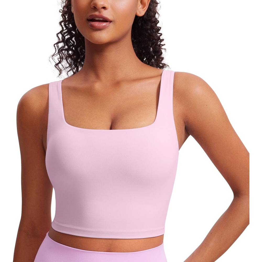 image:imageCRZ YOGA Butterluxe Square Neck Crop Tank Tops for Women  Workout Longline Sports Bras Padded Yoga CamisoleVita Pink