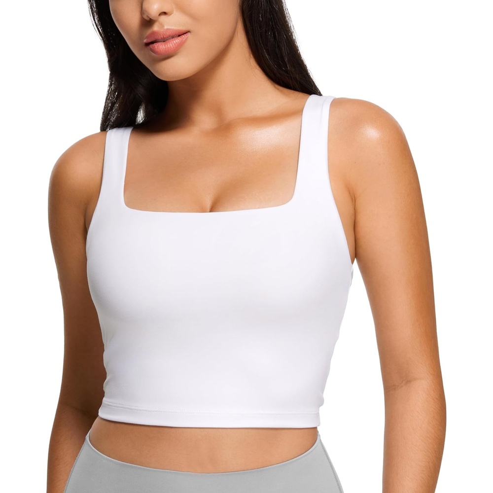 image:imageCRZ YOGA Butterluxe Square Neck Crop Tank Tops for Women  Workout Longline Sports Bras Padded Yoga CamisoleWhite