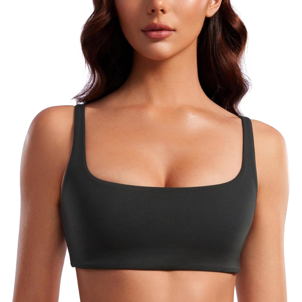 image:imageCRZ YOGA Butterluxe Square Neck Spaghetti Strap Sports Bras for Women Low Coverage Yoga Wireless Padded Cami Crop TopBlack