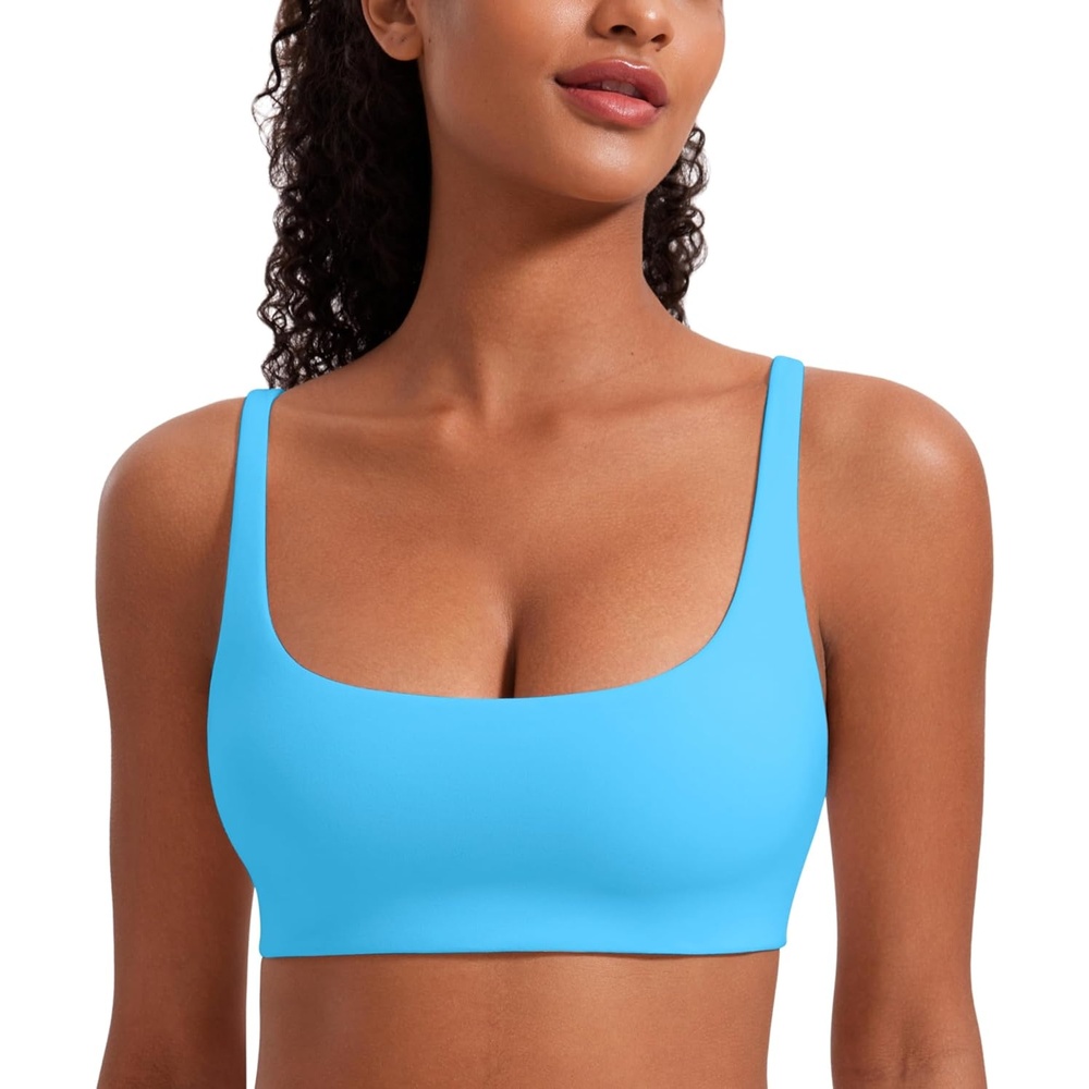 image:imageCRZ YOGA Butterluxe Square Neck Spaghetti Strap Sports Bras for Women Low Coverage Yoga Wireless Padded Cami Crop TopKayak Blue