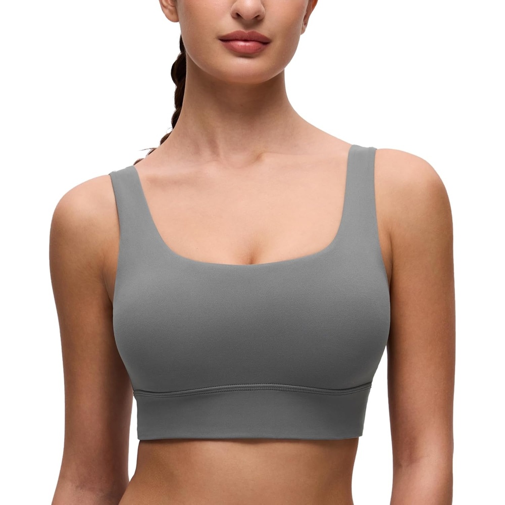 image:imageCRZ YOGA Butterluxe U Back Longline Sports Bras for Women Scoop Neck Padded Yoga Workout Crop Top with Built in PadsAsh Grey